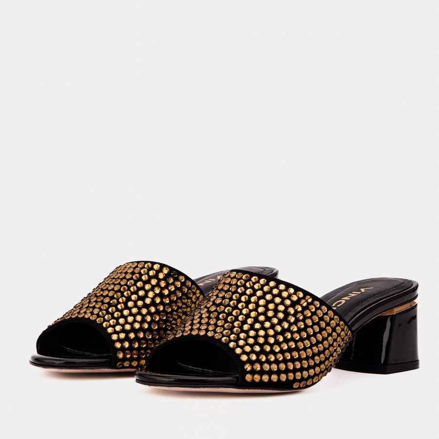 The Ailano Gold Glitter Leather Women Sandal - Glamourous Grace