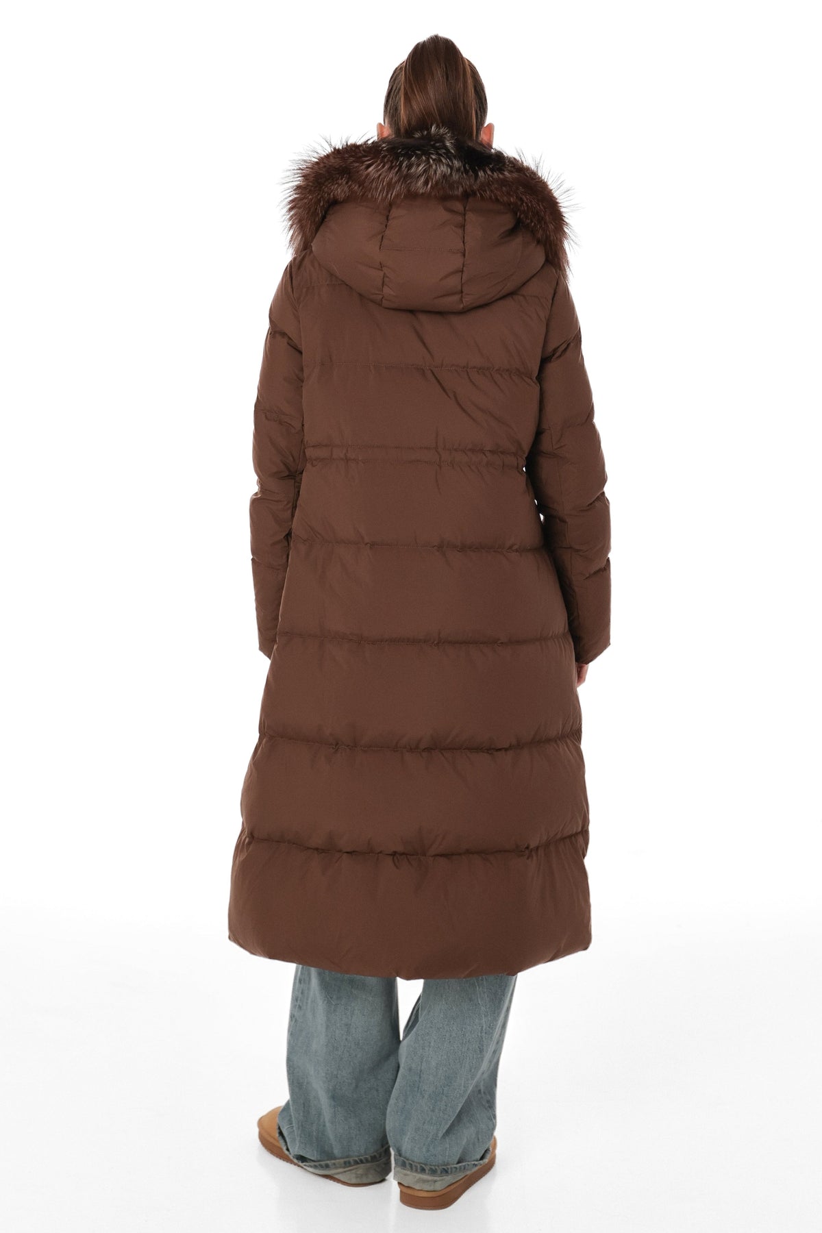 Genuine Silver Fox Fur Trim Down Coat