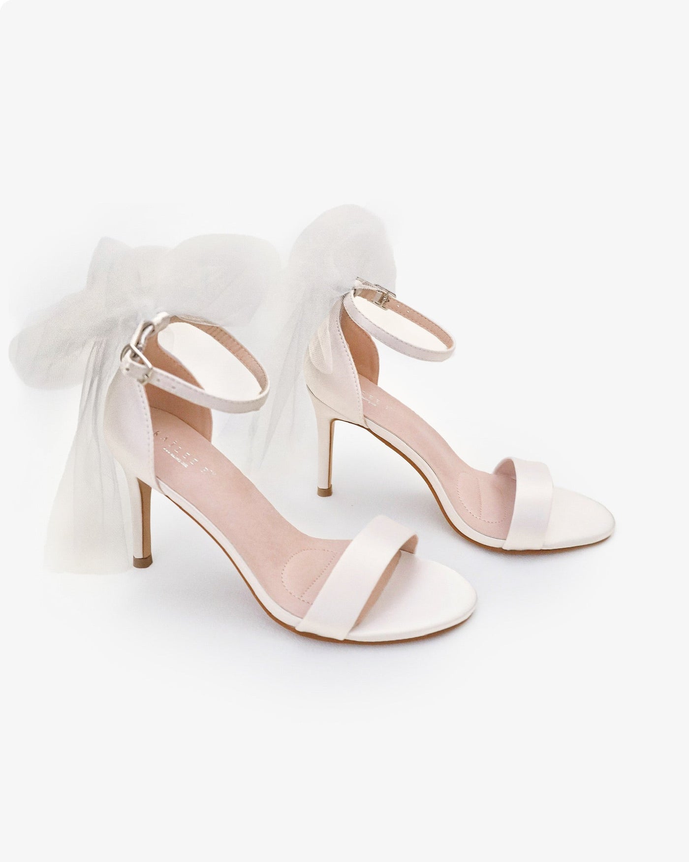 Satin High Heel Wedding Sandals with Tulle Back Bow - Glamourous Grace