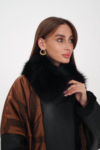 Sienna Genuine Lamb Leather Polar Fox Fur Trim Jacket in Umber