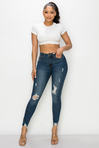 Ruth - High Rise Destructed Raw Chewed Hem Skinny