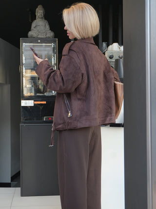 Dakota Eco Suede Aviator Jacket in Chocolate