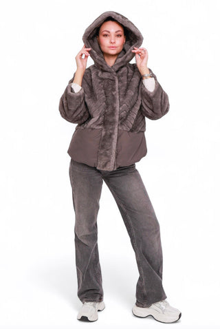 Montana Eco-Fur Down Coat in Grey