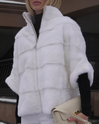 Genuine Scandinavian Mink Fur Poncho in Snow