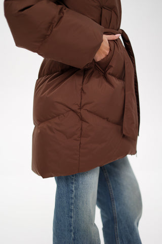 Tyler Genuine Silver Fox Down Coat in Chocolate