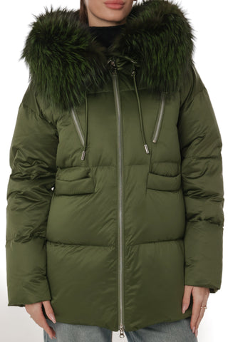 Genuine Silver Fox Fur Down Fill Coat