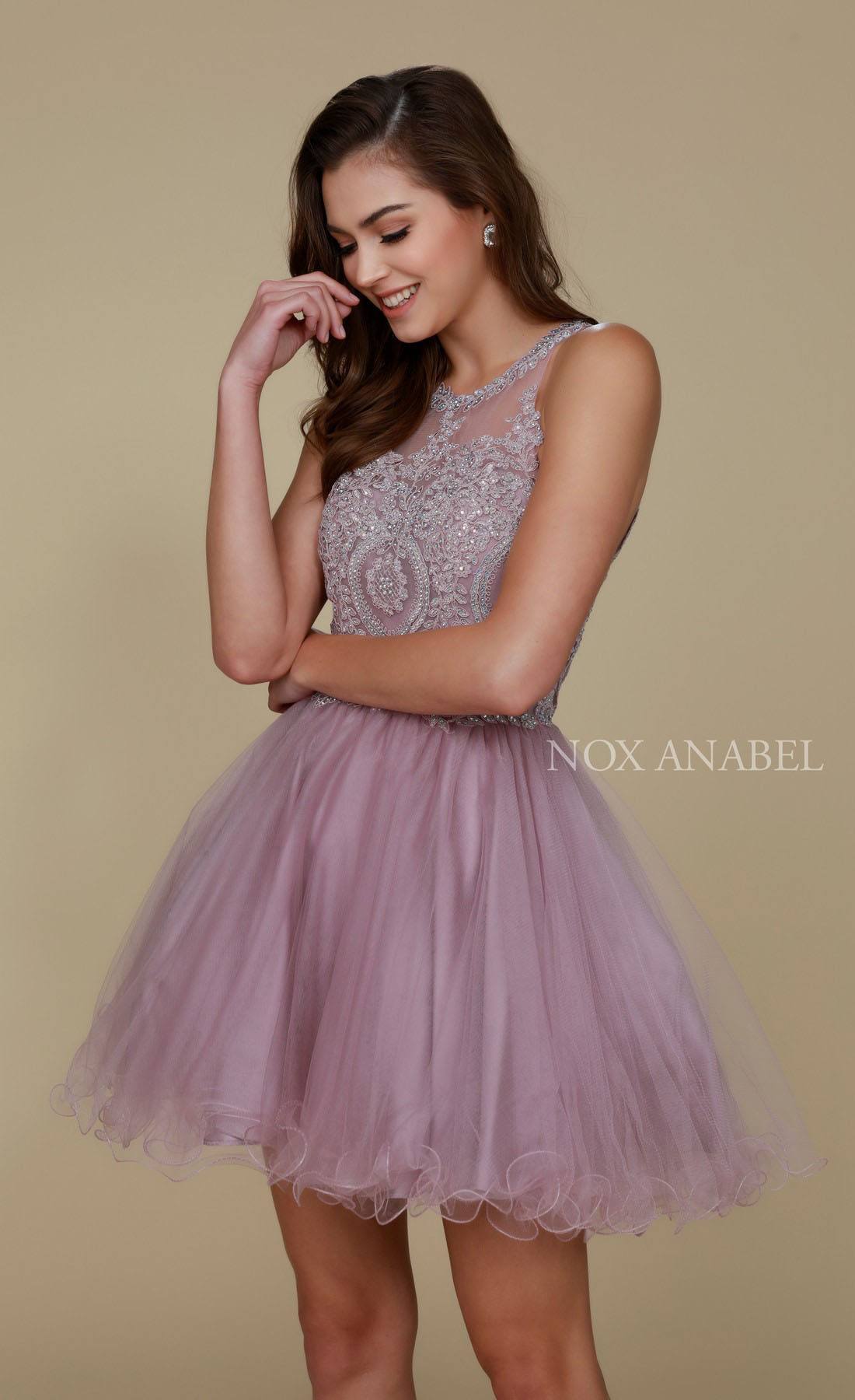 Nox Anabel B652 Short Dress Poofy A-Line Tulle Skirt Halter Neck - Glamourous Grace