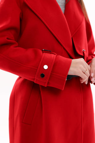Karina Belted Wool Cashmere Blend Overcoat in Ruby