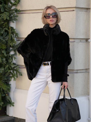 Genuine Scandinavian Mink Fur Poncho in Black