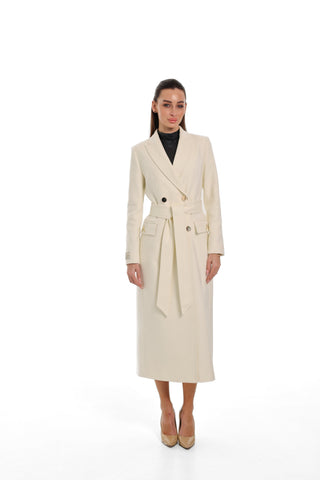 Alaska Longline Cashmere Wool Blend Coat in Ivory