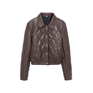 Women's Jacket Quilted Faux Leather BYMANYC ® New York SOHO BROWN LEATHER BOMBER - New Collection