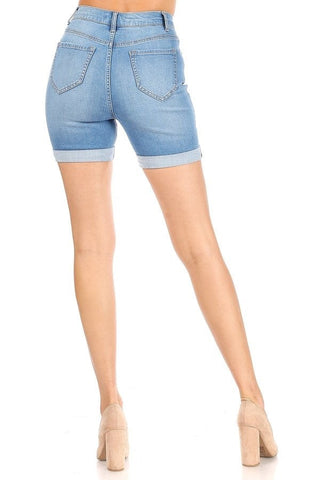 Allison - Classic High Rise Rolled Cuff Midi Shorts