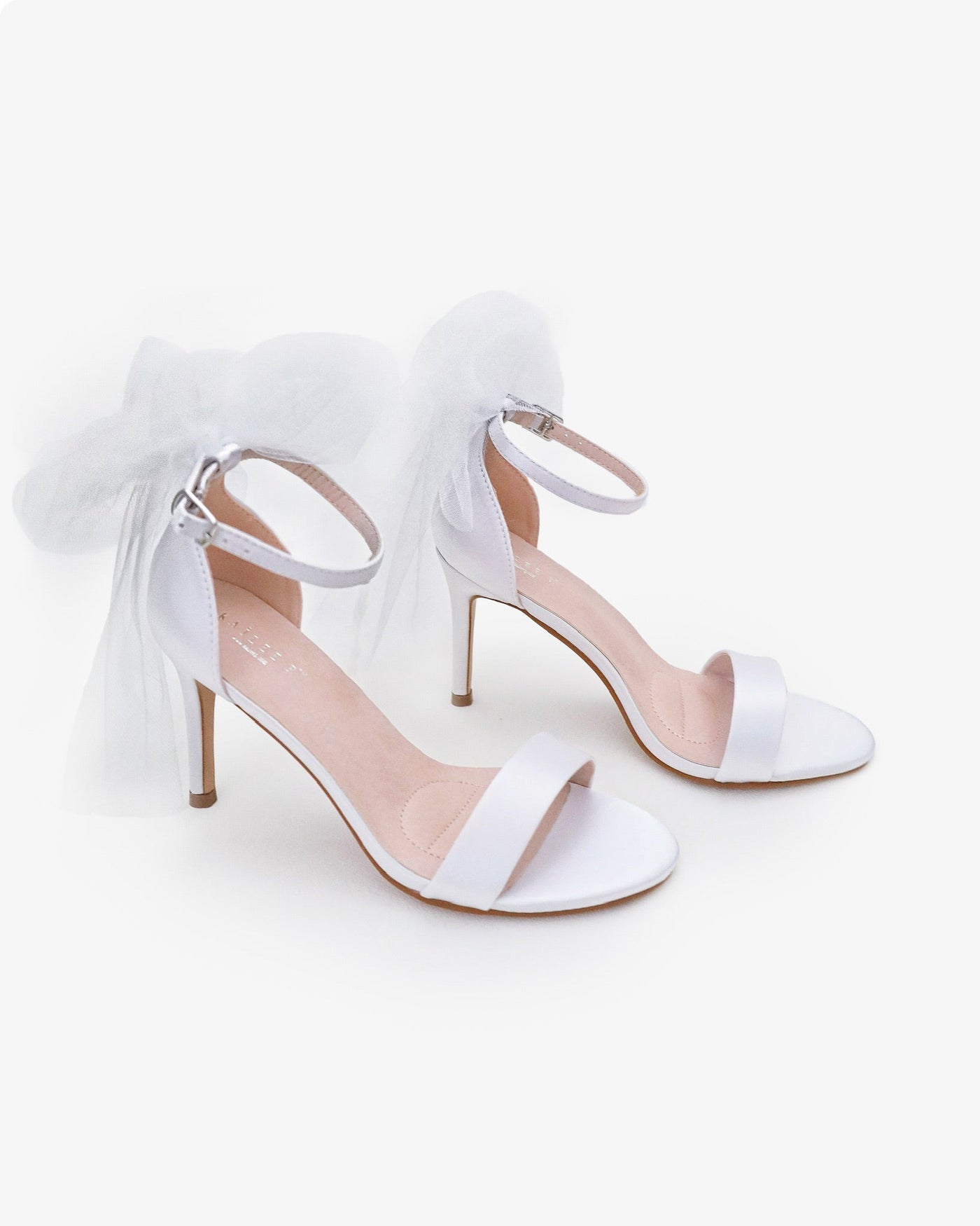 Satin High Heel Wedding Sandals with Tulle Back Bow - Glamourous Grace