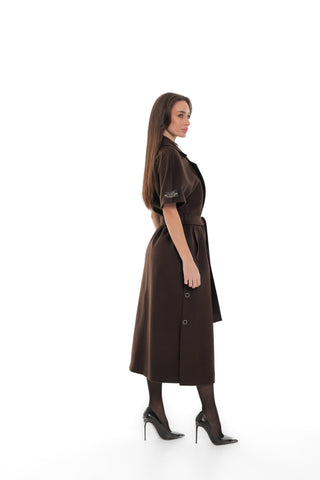 Evelyn Structured Short-Sleeve Coat in Chocolate