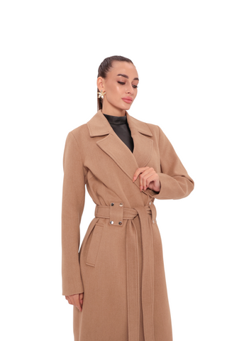Justine Cashmere Blend Overcoat in Camel, 100cm