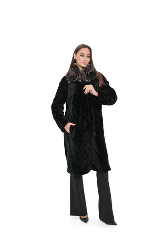 Genuine Astrakhan Silver Fox Trim Coat