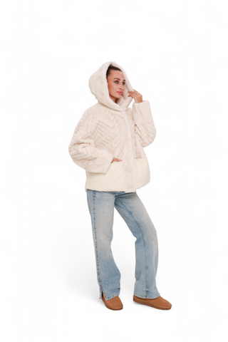 Montana Eco-Fur Down Fill Coat in Ivory