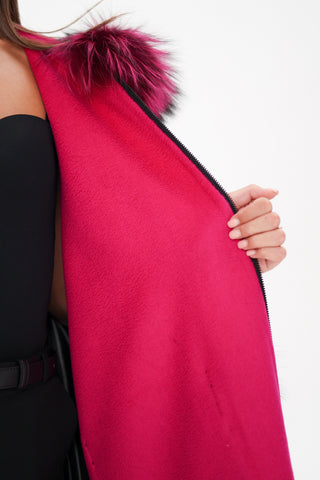 Saga®Furs Silver Fox Wool Alpaca Poncho Vest in Fuchsia