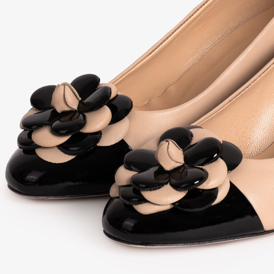 The Diva Beige Leather Cap Toe Block Heel Pump Women Shoe - Glamourous Grace