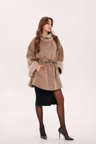 Genuine Scandinavian Mink Fur Double Face Wool Poncho