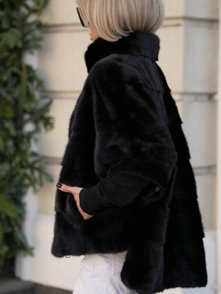 Genuine Scandinavian Mink Fur Poncho in Black