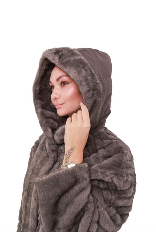 Montana Eco-Fur Down Coat in Grey