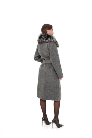 Boston Genuine Silver Fox Cashmere Blend Double-Face Coat in Grey Melange