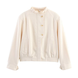 Women's Jacket Off-White Cream Faux Leather BYMANYC ® New York SOHO HIGH COLLAR LEATHERETTE BOMBER - New Collection