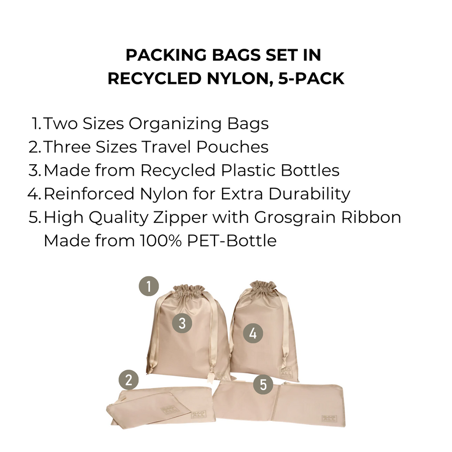 Packing Bags Set – Recycled Nylon – 5-pack – Taupe - Glamourous Grace