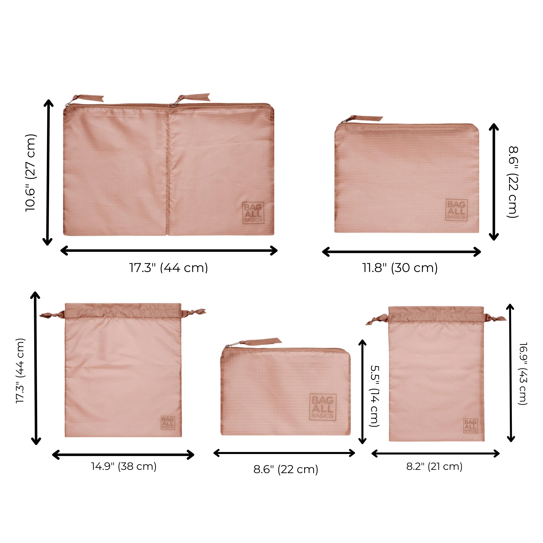 Packing Bags Set – Recycled Nylon – 5-pack – Pink/Blush - Glamourous Grace
