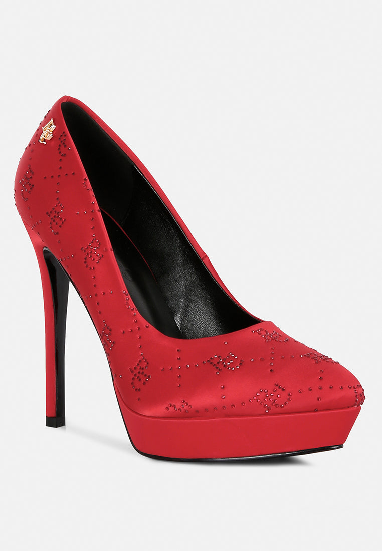 Ballard Monogram Satin Stiletto Pumps - Glamourous Grace