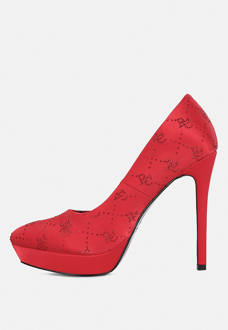 Ballard Monogram Satin Stiletto Pumps - Glamourous Grace