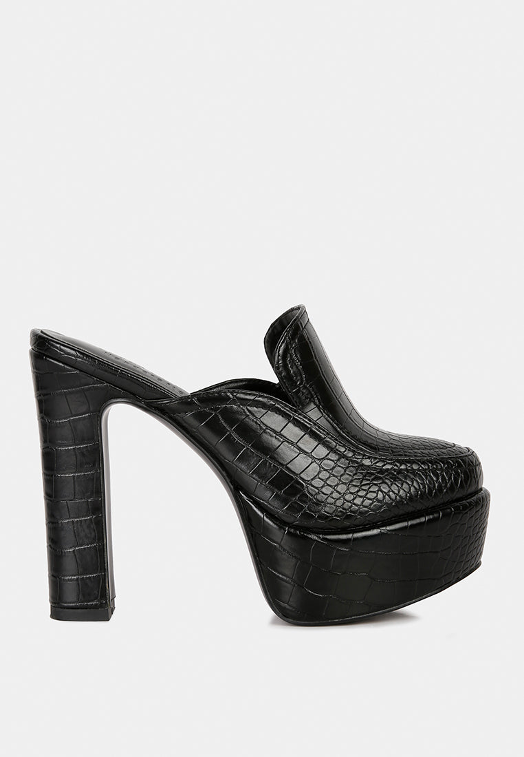 Bauhaus Croc Pattern Heeled Platform Mules - Glamourous Grace