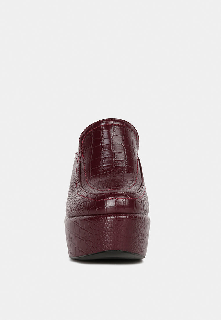 Bauhaus Croc Pattern Heeled Platform Mules - Glamourous Grace