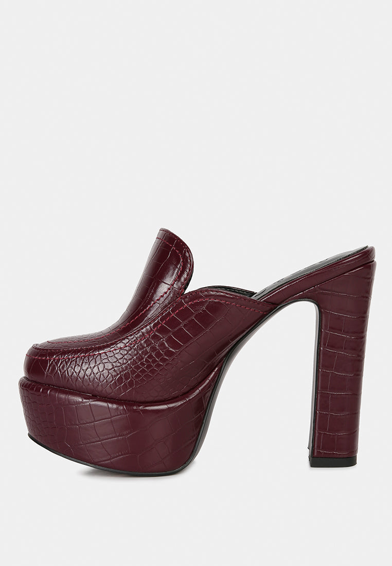 Bauhaus Croc Pattern Heeled Platform Mules - Glamourous Grace