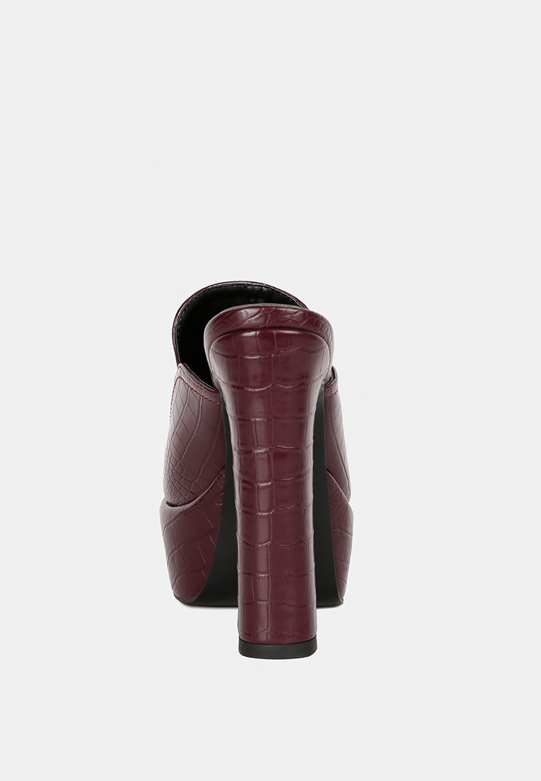 Bauhaus Croc Pattern Heeled Platform Mules - Glamourous Grace