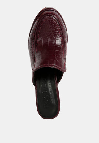 Bauhaus Croc Pattern Heeled Platform Mules