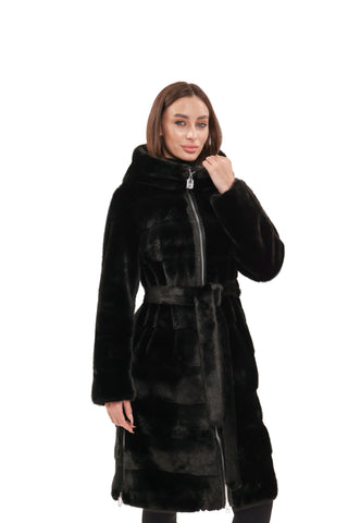 Faux Mink Effect Fur Hooded Coat