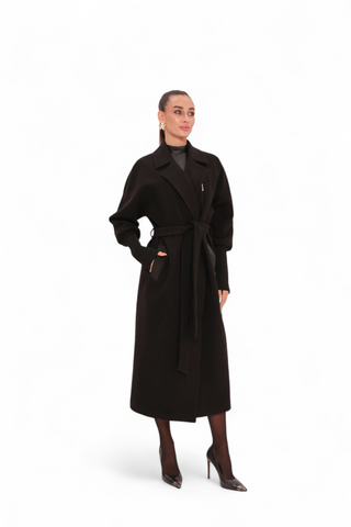 Miru Cashmere Wool Blend Overcoat in Black
