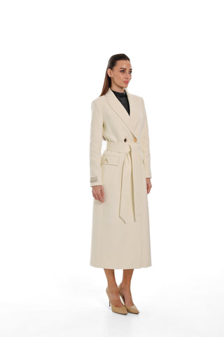 Alaska Longline Cashmere Wool Blend Coat in Ivory