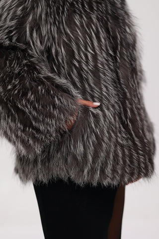 Reversible Genuine Silver Fox  Down Fill Coat in Grey