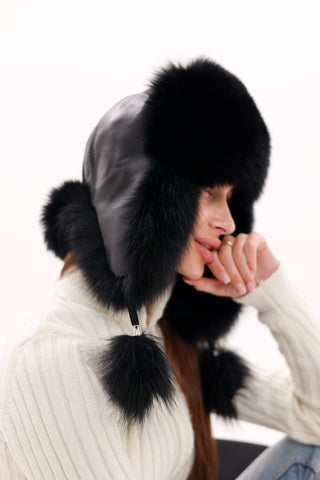 Genuine Polar Fox Fur Genuine Leather Hat