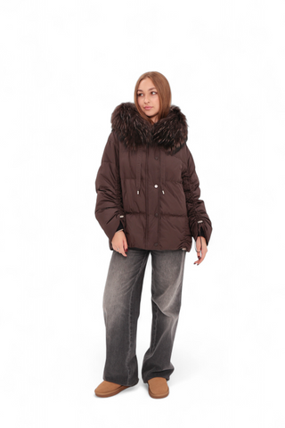 Utah Genuine Fur Trim Down Fill Jacket in Fig