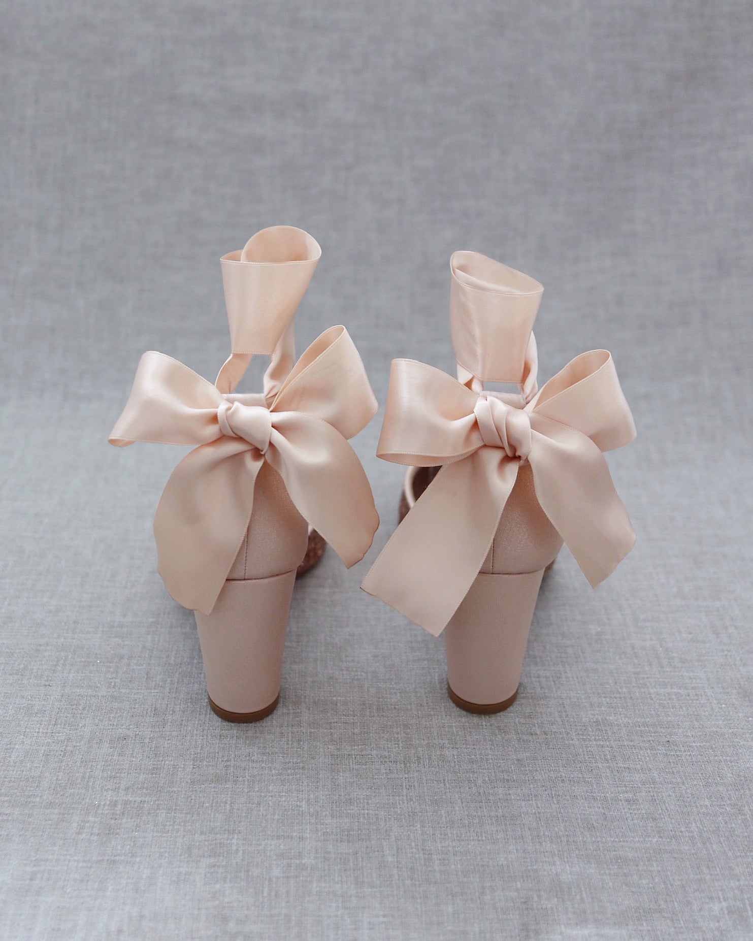 Rock Glitter Block Heel with Blush Wrapped Satin Tie