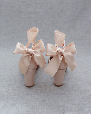 Rock Glitter Block Heel with Blush Wrapped Satin Tie