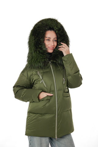 Genuine Silver Fox Fur Down Fill Coat
