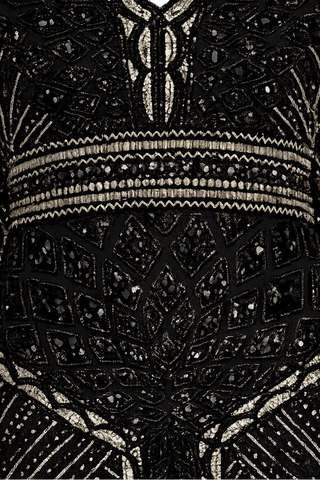 V Neck Beaded Long Sleeve Maxi Dress - Glamourous Grace