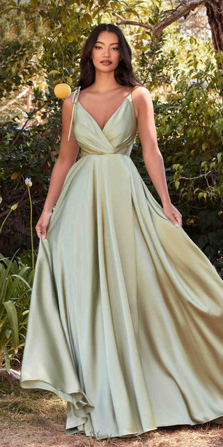 Cinderella Divine BD105 Flowy Satin A-Line Gown with Leg Slit