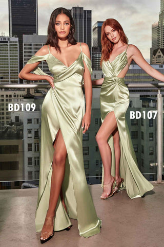 Cinderella Divine BD109 Long Satin Cowl Back Wrap Dress