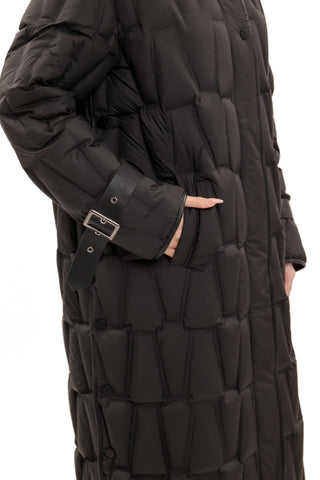 Riley Genuine Fur Trim Down Fill Coat in Black